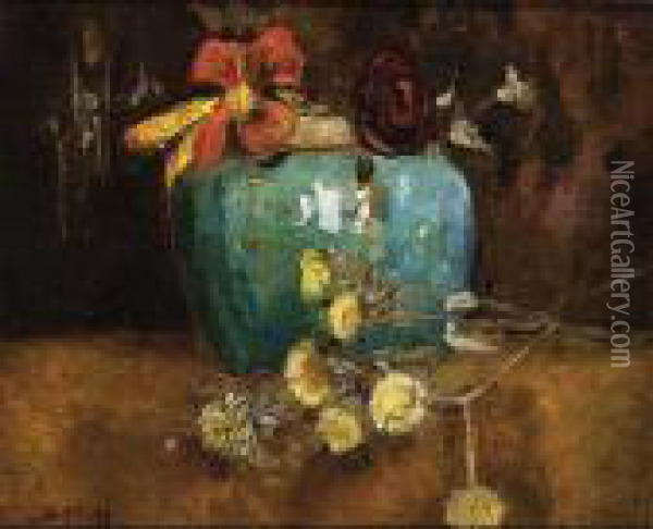 A Still Life With Flowers In A Ginger Bowl Oil Painting - Sientje Mesdag Van Houten