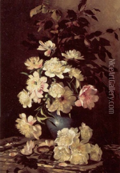 Opstilling Med Paeoner I En Vase Oil Painting - Betzy Marie Petrea Libert