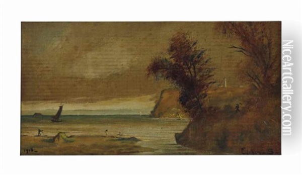 Seascape With Sailboat And Lighthouse Oil Painting - Louis Michel Eilshemius