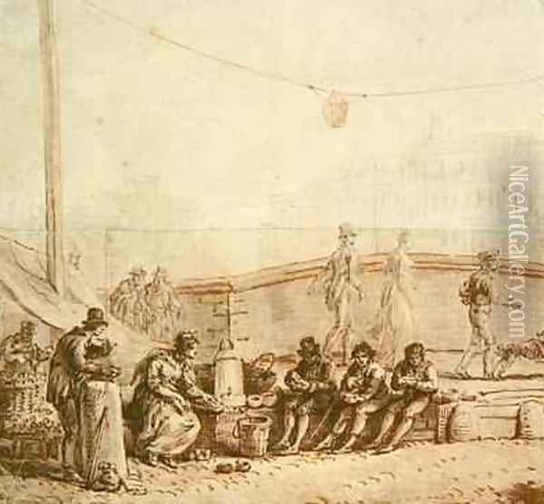 The Coffee Seller on the PontNeuf 1819 Oil Painting - Jean Pierre Norblin de la Gourdaine