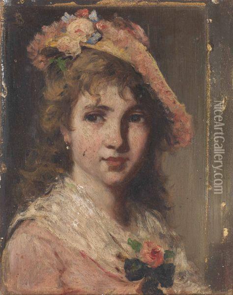 Portrait De Jeune Fille Oil Painting - Lajos Bruck