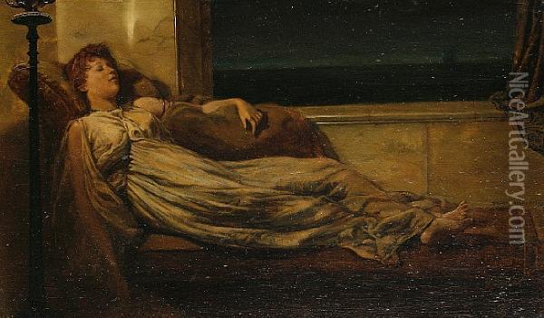 A Classical Lady In Repose Oil Painting - Frank Hobden