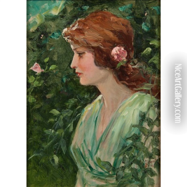 A June Rose Oil Painting - Frederick Stuart Church