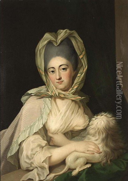A Lady With A Dog On Her Lap Oil Painting - Anna Rosina Liszewska