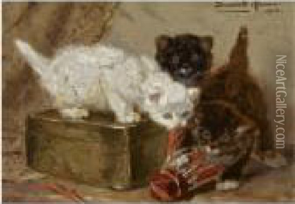 Kittens Playing With A Shuttle Oil Painting - Henriette Ronner-Knip