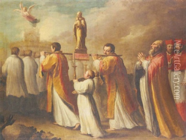 Procession De La Vierge Vers Le Chateau Saint-ange Oil Painting - Horace Le Blanc