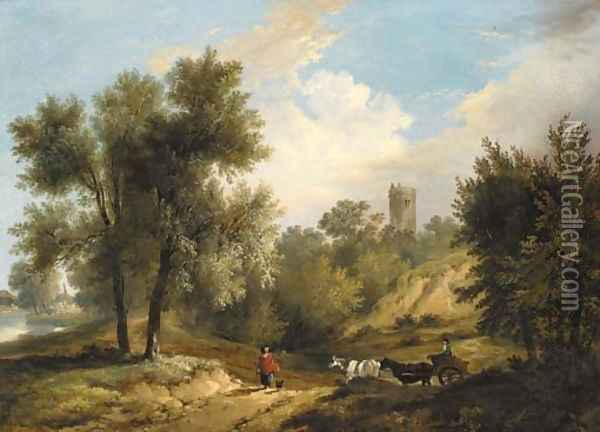The River Yare at Whitlingham with Whitlingham church beyond Oil Painting - John Berney Ladbrooke