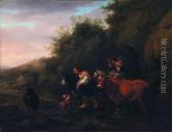 Mandriani Sul Greto Del Torrente Oil Painting - Nicolaes Berchem