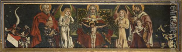 La Trinite Entre Deux Anges, Un Donateur Presente Par Saint Pierre Et Une Donatrice Presentee Par Saint Barthelemy Oil Painting - Friedrich Herlin