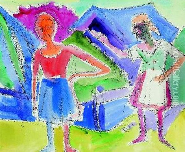 Zwei Bauerinnen. Oil Painting - Ernst Ludwig Kirchner