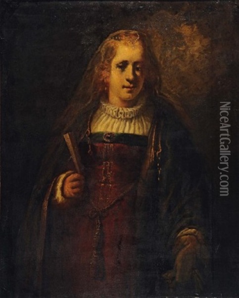 Portrait De Femme A L'eventail Oil Painting -  Rembrandt van Rijn