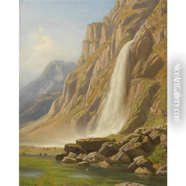 Cascade De Pissevache Oil Painting - Jean Philippe George-Julliard
