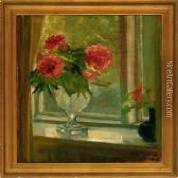 Still Life With Flowers In A Vase Oil Painting - Axel Johansen