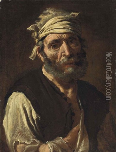 Study Of A Peasant Oil Painting - Pietro Bellotti
