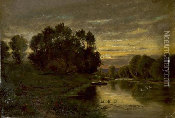 Bei Sonnenuntergang Am Flussufer Oil Painting - Charles-Francois Daubigny