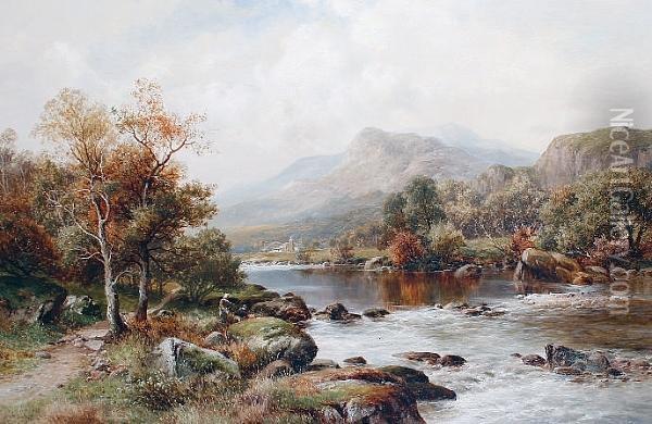 Fishing In A River Valley Oil Painting - William Henry Mander