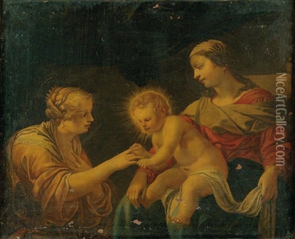 Le Mariage Mystique De Sainte Catherine Oil Painting - Jacques Blanchard