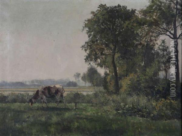 Landschap Met Koe Aan Het Water Oil Painting - Leon Delderenne