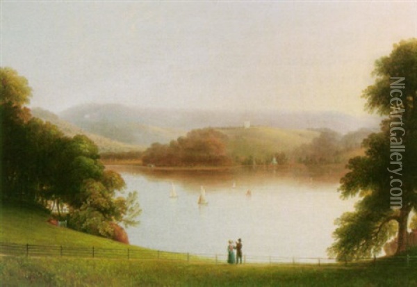 View Of The River Exe And Powderham From The Grounds Of Captain Wolridge At Lympstone Oil Painting - John Wallace Tucker