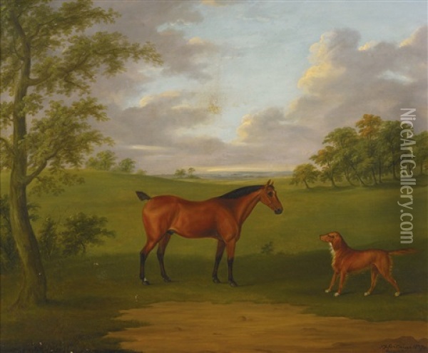 A Hunter And A Retriever In An Extensive Wooded Landscape Oil Painting - John Francis Sartorius