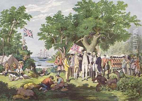 Captain Cook taking possession of the Australian continent on behalf of the British Crown, under the name of New South Wales 1770, 1865 Oil Painting - Samuel Calvert