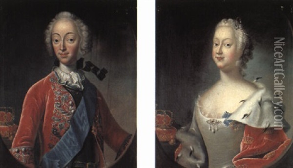 Portraetter Af Frederik V Og Dronning Louise (pair) Oil Painting - Johann Salomon Wahl