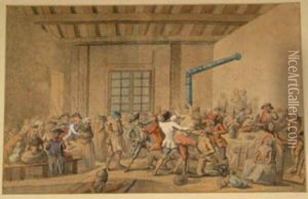 Fight Scene In An Inn Oil Painting - Philibert-Louis Debucourt