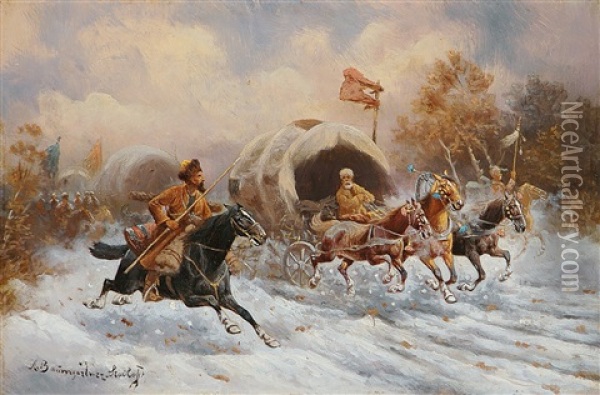 Goldkonvoi In Sibirien Oil Painting - Adolf (Constantin) Baumgartner-Stoiloff