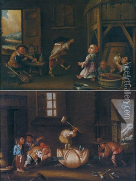 Zwerge Zerlegen Eine Frucht (+ Musizierende Zwerge In Einer Scheune, Pair) Oil Painting - Faustino Bocchi