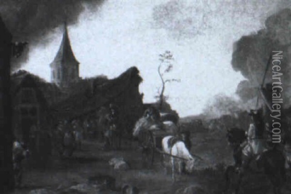 Soldiers Ransacking A Village Oil Painting - Barend Gael