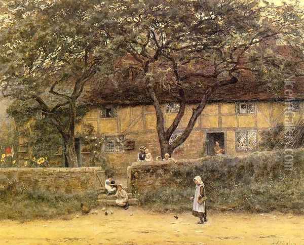 Children Outside a Cottage Date unknown Oil Painting - Helen Mary Elizabeth Allingham