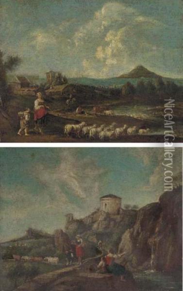 A River Landscape With A Shepherdess Oil Painting - Francesco Zuccarelli