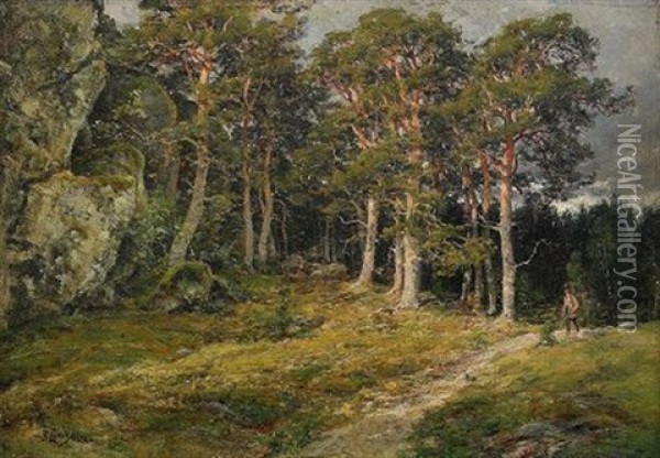 Landskap Med Jagare - Motiv Fran Saro Vasterskog, Kungsbacka Oil Painting - Berndt Adolf Lindholm