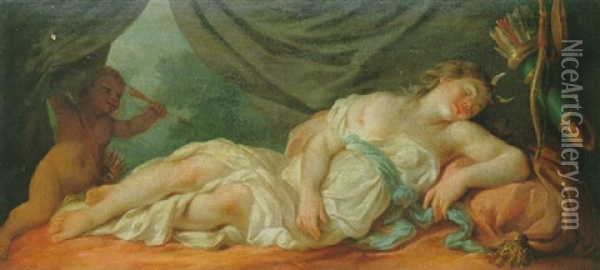 Cupidon Surprenant Le Sommeil De Diane Oil Painting - Nicolas-Rene Jollain the Younger