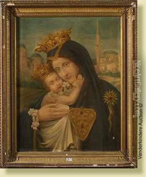 Vierge A L'enfant Devant Jerusalem Oil Painting - Constant Montald