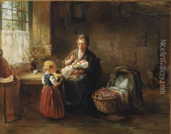 Feeding Baby Oil Painting - Bernard Johann De Hoog