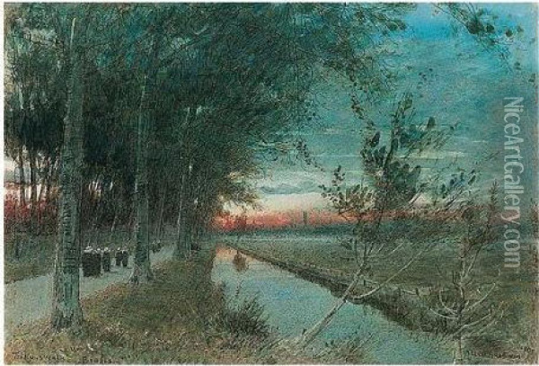The Nun's Walk, Bruges Oil Painting - Albert Goodwin