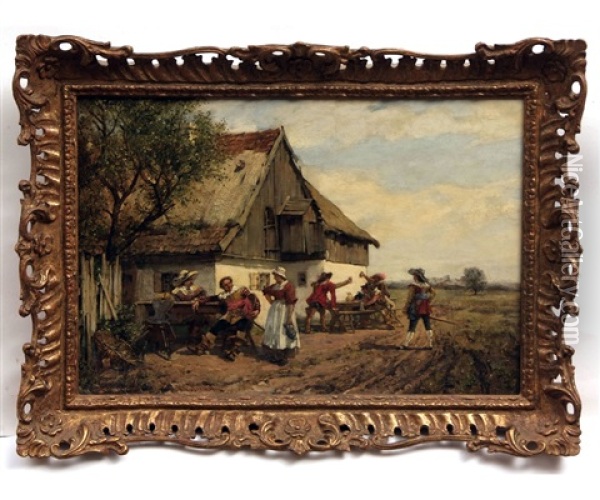 Cavaliers Outside A Tavern Oil Painting - Max Hammerl