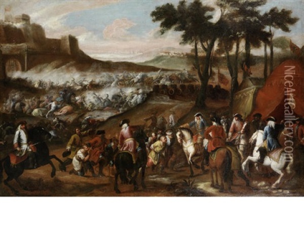 A Battle Between The Austrians And The Ottomans Oil Painting - Francesco Monti