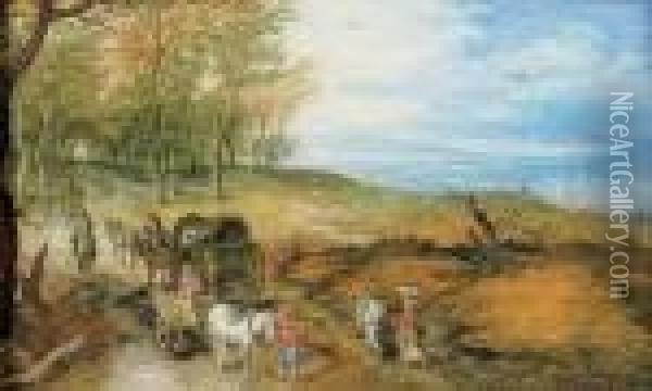 Cavaliers Et Paysans Devant Un Paysage Panoramique Oil Painting - Jan Brueghel the Younger