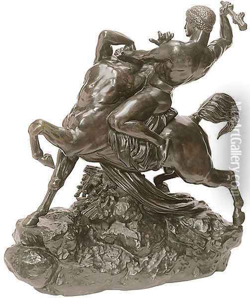 Thesee combatant le centaure Bienor (2e reduction) [detail #1] (Theseus slaying the Centaur Bienor (2nd reduction)) Oil Painting - Antoine-louis Barye