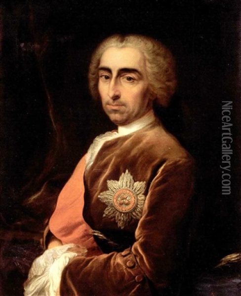 Portrait Of A Gentleman (henry Calthorpe?) Oil Painting - Carle van Loo