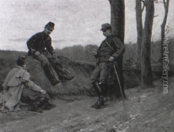 Soldiers Resting On The Roadside Oil Painting - Etienne Prosper Berne-Bellecour
