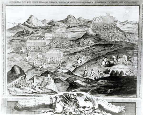 The Battle Array of Carberry Hill near Edinburgh with the Surrender of Mary, Queen of Scots to the Confederate Lords of Scotland and the Escape of Earl Bothwell in 1567, engraved by the artist, 1743 Oil Painting - George Vertue