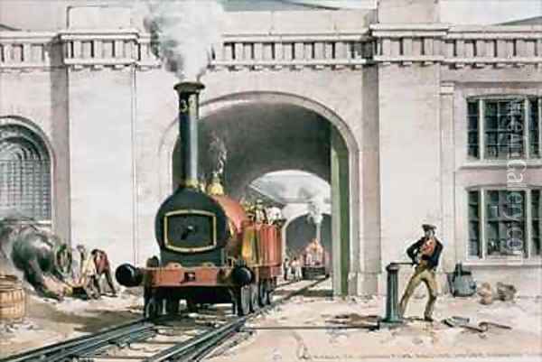 Entrance to the Locomotive Engine House, Camden Town, London Oil Painting - John Cooke Bourne