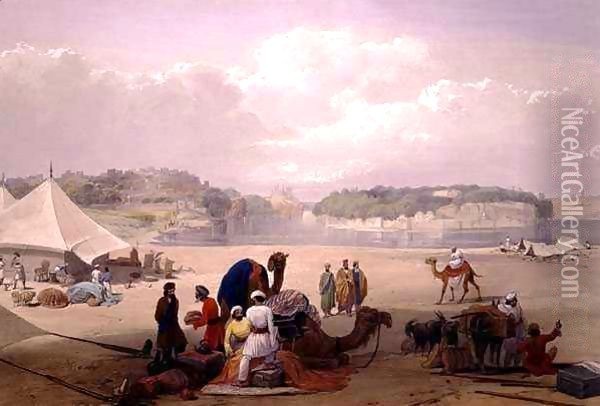 The Town of Roree, and the Fortress of Bhukker, on the Indus, from 'Sketches in Afghaunistan' Oil Painting - James Atkinson