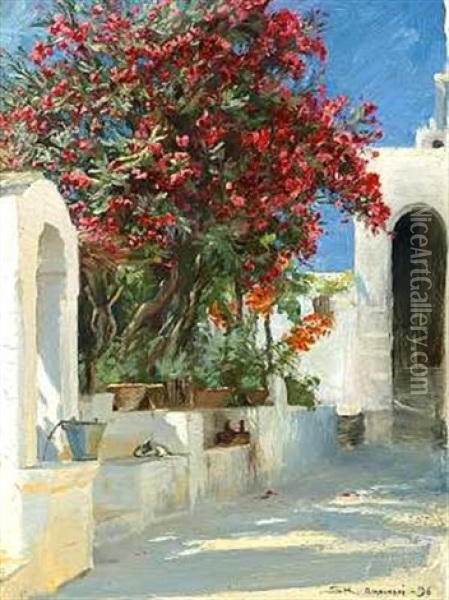 Blomstrende Nerier. Solskin. Anacapri Oil Painting - Peder Severin Kroyer