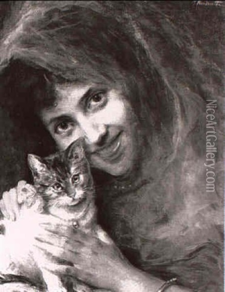 Madchen Mit Katze Oil Painting - Federico Andreotti