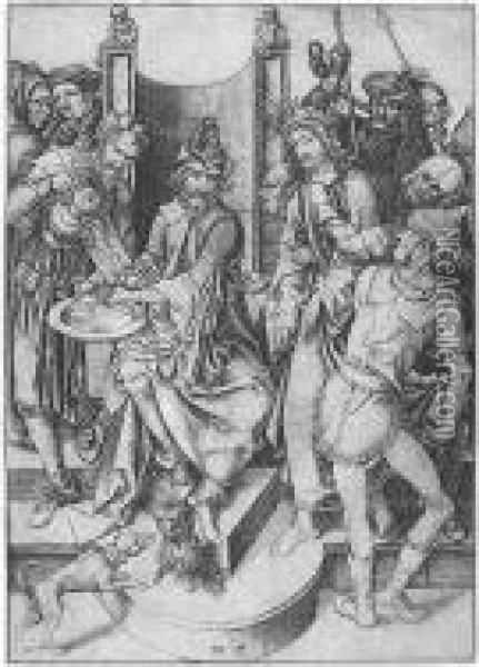 Christ Before Pilate (bartsch Vi, 14; Lehrs 24) Oil Painting - Martin Schongauer