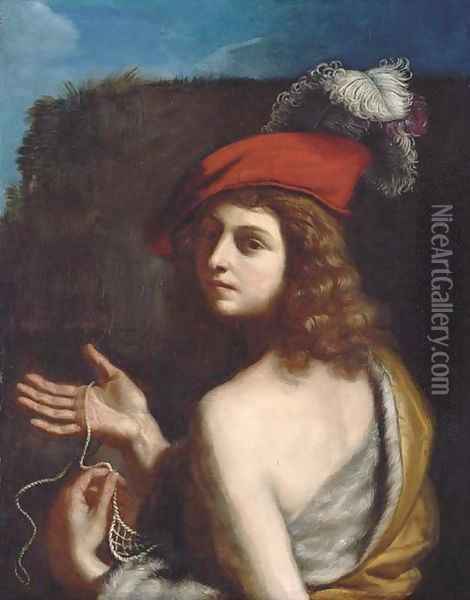 David holding a sling Oil Painting - Giovanni Francesco Barbieri